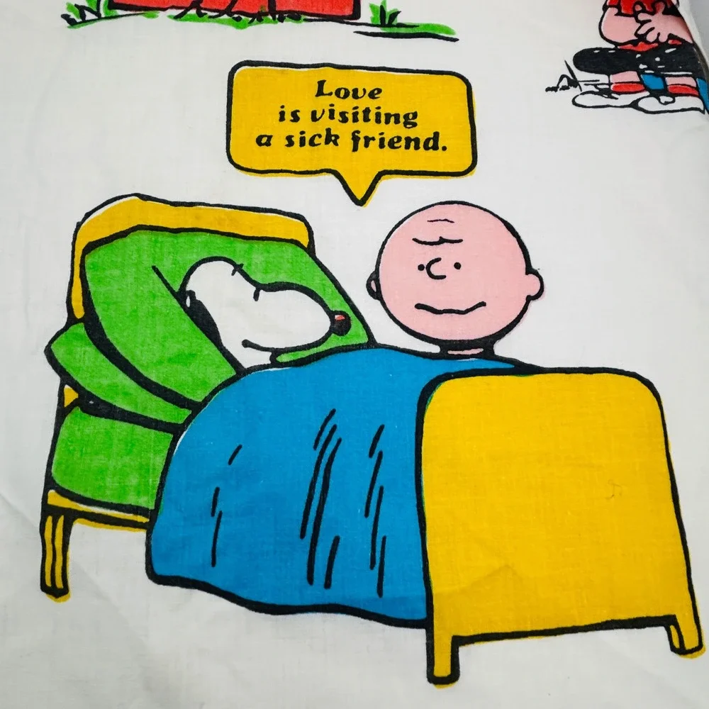 Vintage Peanuts Sleeping Quotes Twin Flat Sheet JCPenney 1971 Snoopy Charlie‎